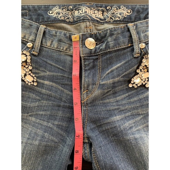 Express Zelda Jeans Women’s 8 Blue Denim Slim Fit Ultra Low Rise Distressed READ - Picture 12 of 16